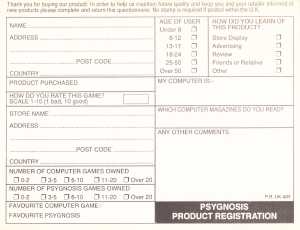 Chaos Strikes Back (United Kingdom, Atari ST) - Psygnosis Edition Registration Card Back Chaos Strikes Back (United Kingdom, Atari ST) - Psygnosis Edition Registration Card Back