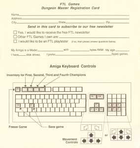 Dungeon Master (USA, Amiga) - Registration Card Reference Card Back