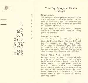 Dungeon Master (USA, Amiga) - Registration Card Reference Card Front