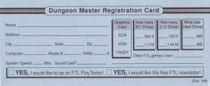 Dungeon Master (USA, PC) - Registration Card Back