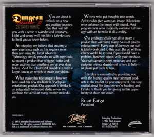 Dungeon Master II (USA, PC) - Big Box Compact Disc Box Back Dungeon Master II (USA, PC) - Big Box Compact Disc Box Back