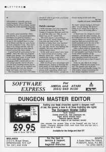 The Dungeon Master Editor (Atari ST, Amiga) Advertisement - Amiga Computing (United Kingdom), Vol 1 No 12 May 1989, Page 94