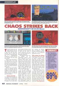 Chaos Strikes Back (Amiga) Review - Amiga Format (United Kingdom), Issue No 21 April 1991, Page 62