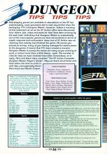 Dungeon Master Hints - ST Action (United Kingdom), Issue No 6 October 1988, Page 84