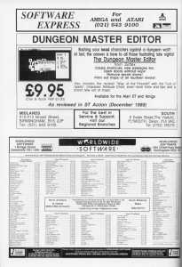 The Dungeon Master Editor Advertisement - ST Amiga Format (United Kingdom), Issue No 13 July 1989, Page 104