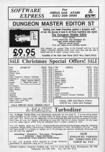 The Dungeon Master Editor Advertisement - ST Amiga Format (United Kingdom), Issue No 6 December 1988, Page 94