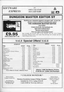 The Dungeon Master Editor Advertisement - ST Amiga Format (United Kingdom), Issue No 8 February 1989, Page 49