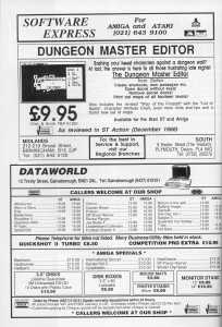 The Dungeon Master Editor Advertisement - ST Amiga Format (United Kingdom), Issue No 9 March 1989, Page 90
