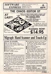 The Chaos Editor Advertisement - ST Format (United Kingdom), Issue No 12 July 1990, Page 113