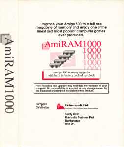 AmiRAM 1000 (Europe, Amiga) - With Clock DM Box Sleeve Back Right AmiRAM 1000 (Europe, Amiga) - With Clock DM Box Sleeve Back Right