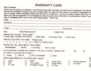 AmiRAM 1000 (Europe, Amiga) - Without Clock DM CSB Registration Card Back