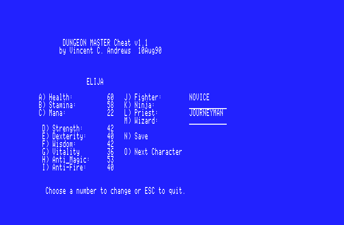 Dungeon Master Cheat (Apple IIGS)