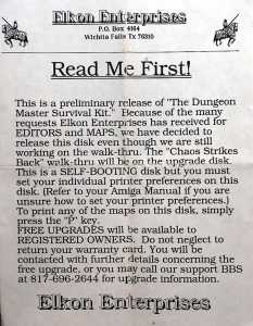 The Dungeon Master Survival Kit (Amiga) - Note Front